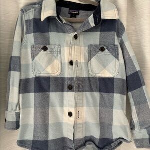 Patagonia Kids Checkered Button Down Shirt - Navy and Cream